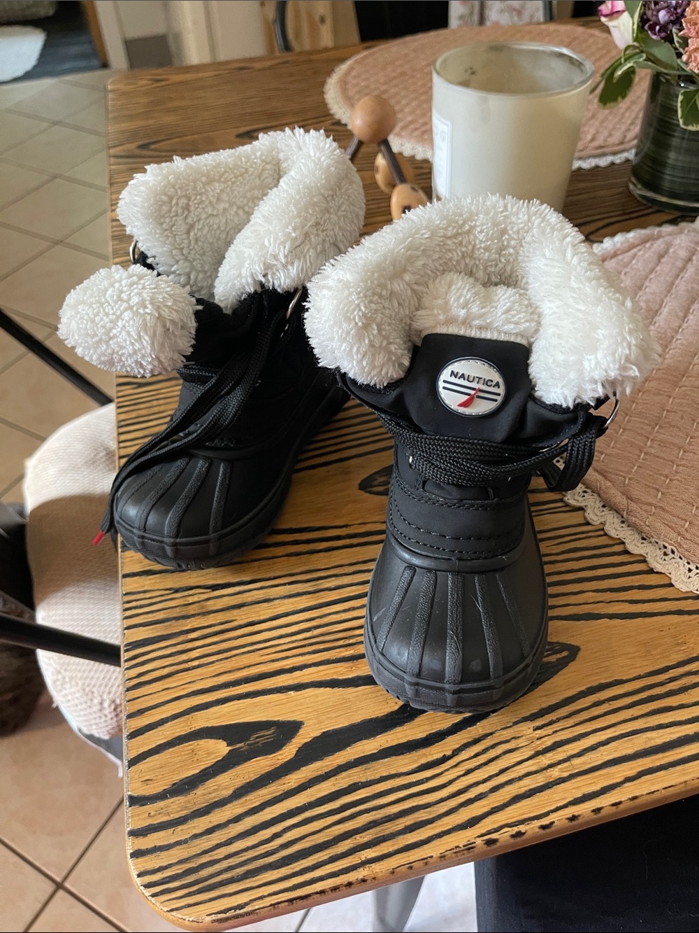 Nautica Kids Black Boots with White Sherpa Trim